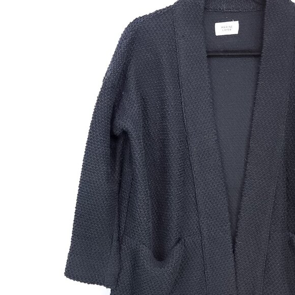 Marine Layer Birdseye Cardigan Womens Small Black Open Front Textured Pockets - Picture 6 of 12